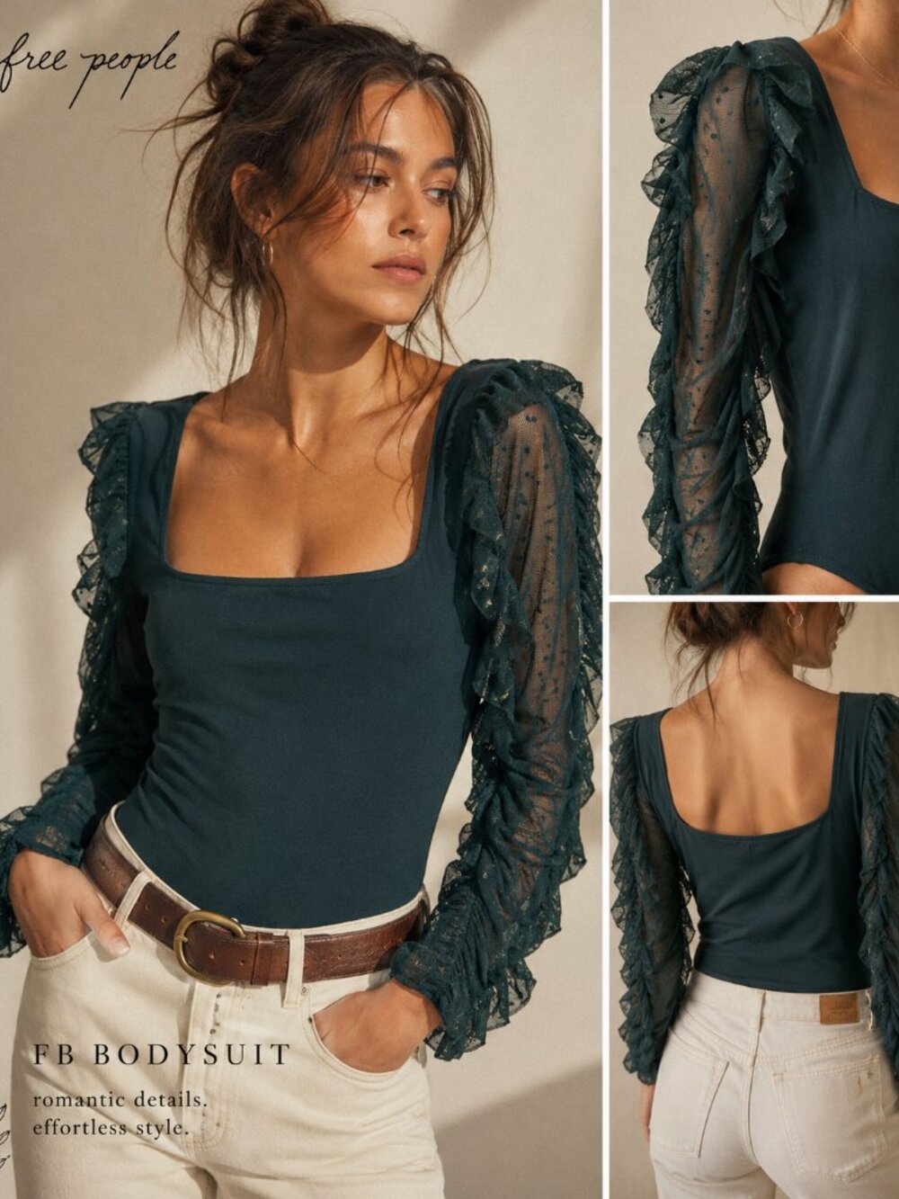 Free People Intimately It Must Be Love Tongue Tied Bodysuit Thong Ruffle Mesh XL